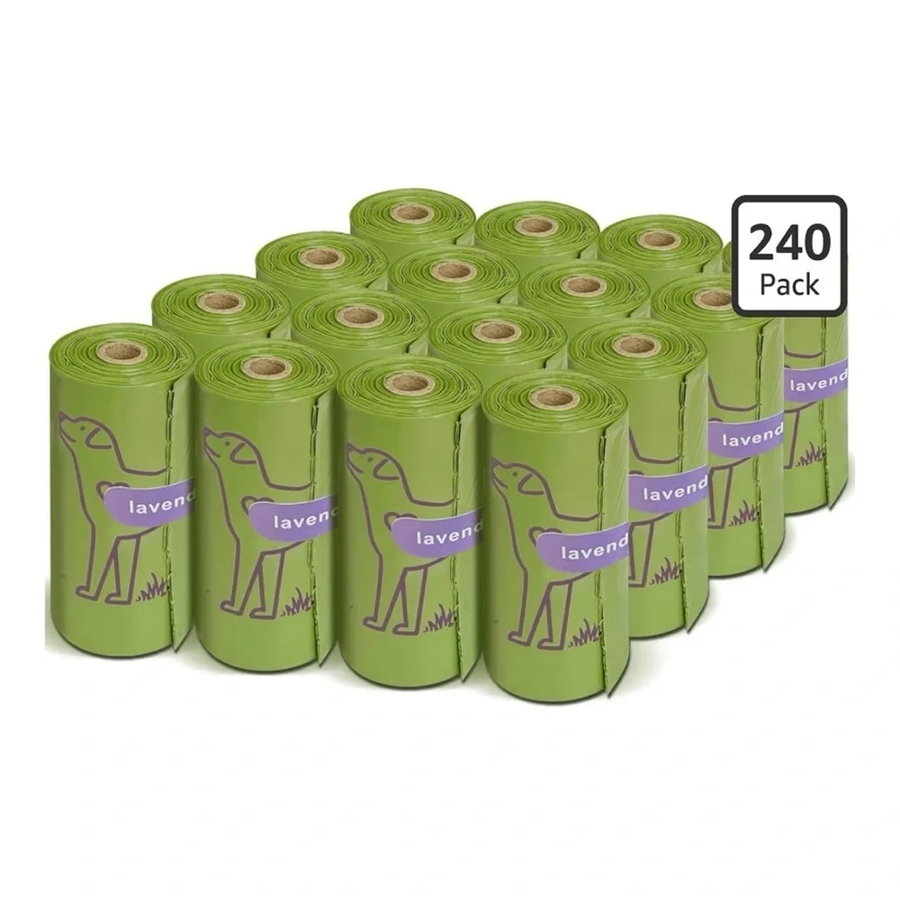 Dog Bags For Walking Lavender Scent 240 Pack Green Bag On Roll NEW